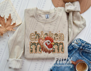 Chicken Mom  Faux Embroidered Tee