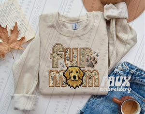 Fur Mom (Golden Retriever)  Faux Embroidered Tee
