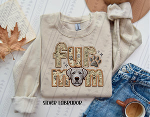 Fur Mom (Silver Lab)  Faux Embroidered Tee