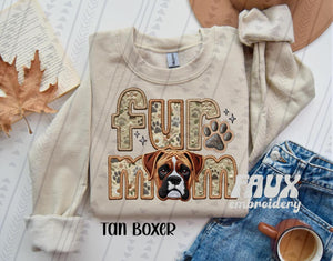 Fur Mom (Tan Boxer)  Faux Embroidered Tee