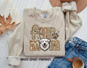 Fur Mom (White Great Pyrenees)  Faux Embroidered Tee