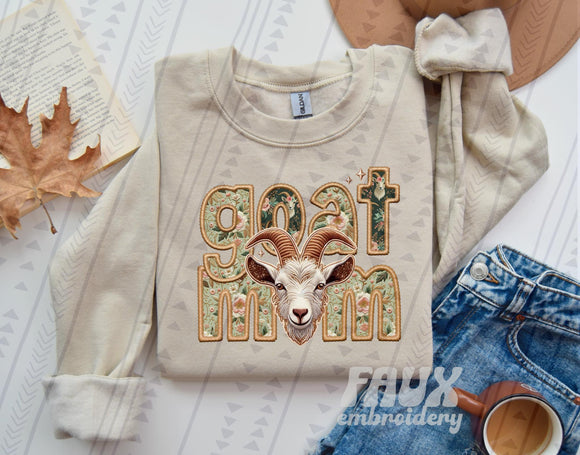 Goat Mom  Faux Embroidered Tee