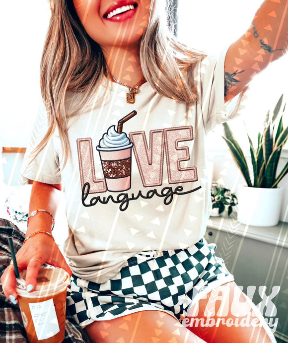 Coffee Love Language  Faux Embroidered Tee