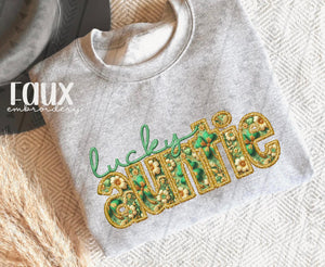 Lucky Auntie Faux Embroidered Tee