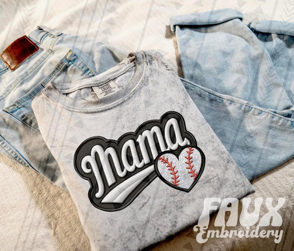 Baseball Mama  Faux Embroidered Tee
