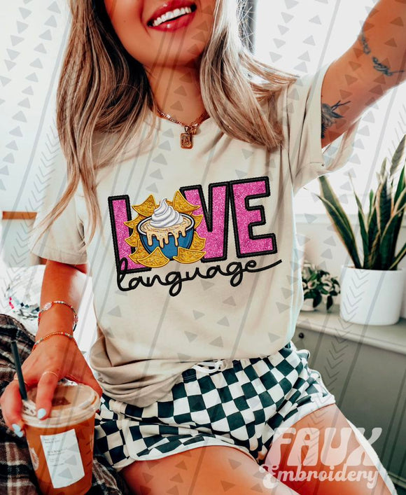 Chips and Dip Love Language Faux Embroidered Tee