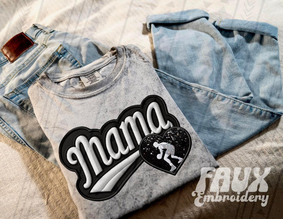 Wrestling Mama Faux Embroidered Tee
